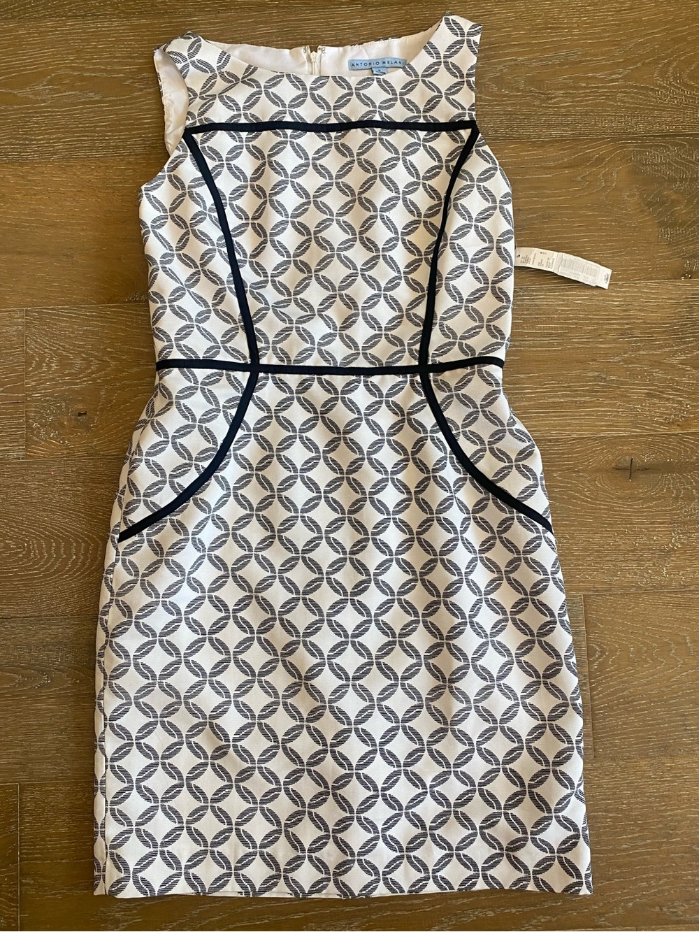 NWT Antonio Melani White Black Geometric Boat Career Cocktail Work Dress 6 $169